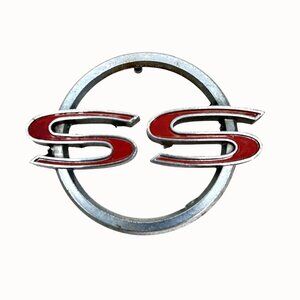 Vintage 1960's Chevrolet SS Emblem Red & Chrome Metal Circle Fender Emblem